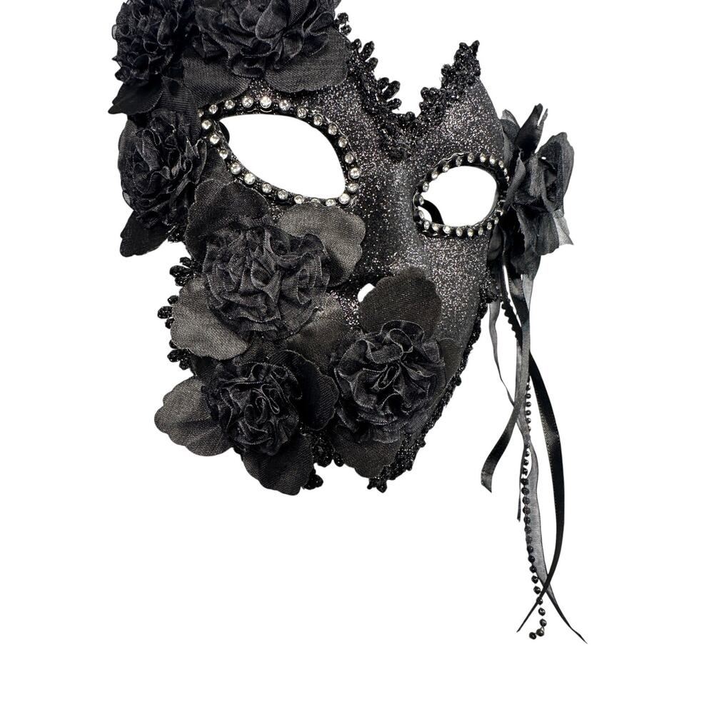 Masquerade Mask, Butterfly Floral Rhinestone Glitter Costume Accessory - Picture 5 of 5